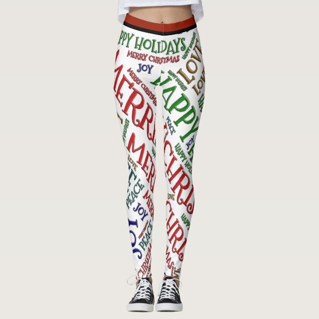 Merry Christmas Peace Love Joy Pattern Leggings (Front)