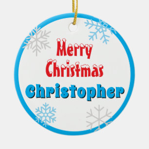 Merry Christmas Peace Snowflakes Name Ceramic Ornament