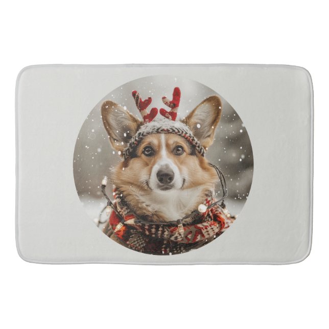 Merry Christmas Pembroke Welsh Corgi Dog Bath Mat (Front)