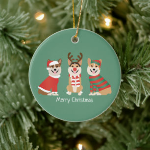Merry Christmas Pembroke Welsh Corgi Dogs Ceramic Ornament