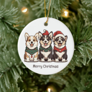 Merry Christmas Pembroke Welsh Corgi Dogs Ceramic Ornament