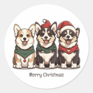 Merry Christmas Pembroke Welsh Corgi Dogs Classic Round Sticker