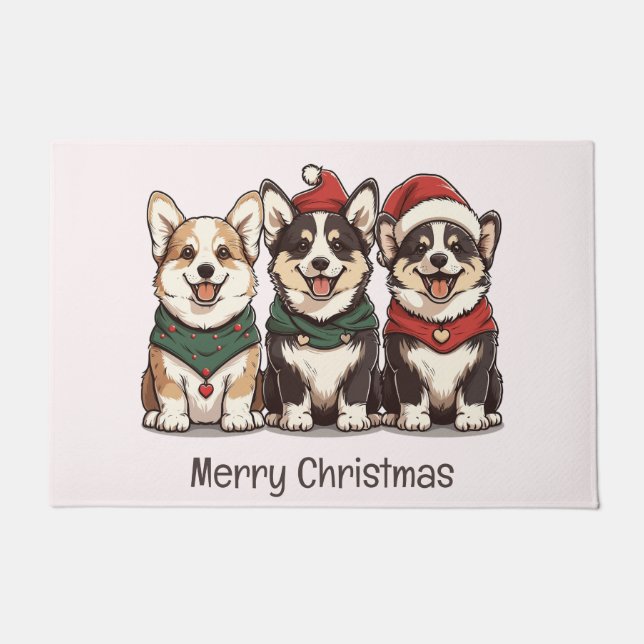 Merry Christmas Pembroke Welsh Corgi Dogs Doormat (Front)