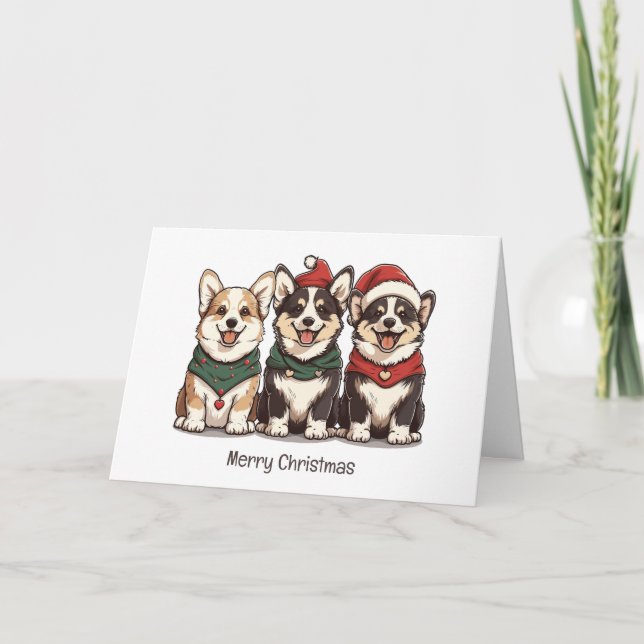 Merry Christmas Pembroke Welsh Corgi Dogs Holiday Card (Front)