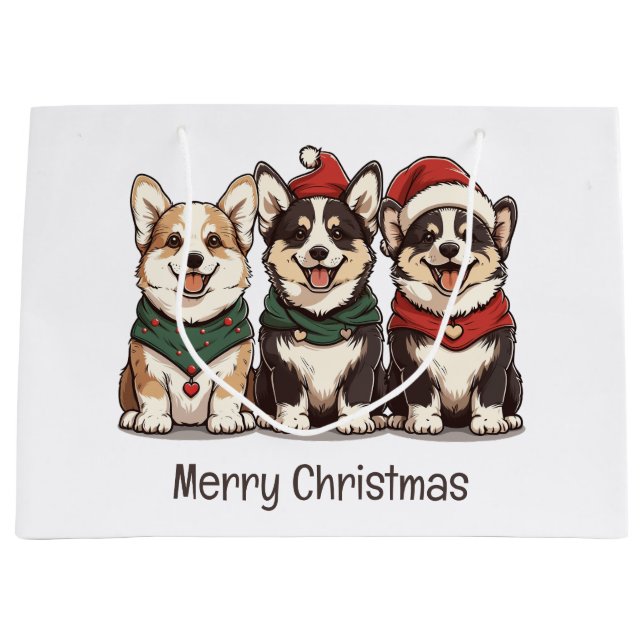 Merry Christmas Pembroke Welsh Corgi Dogs Large Gift Bag (Front)