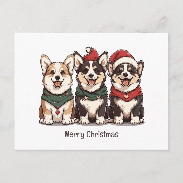 Merry Christmas Pembroke Welsh Corgi Dogs Postcard (Front)