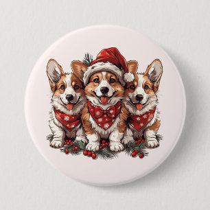 Merry Christmas Pembroke Welsh Corgi Puppies 7.5 Cm Round Badge