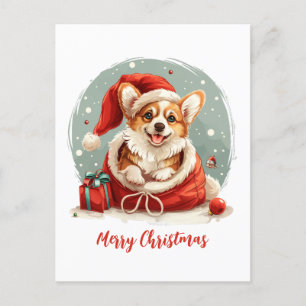 Merry Christmas Pembroke Welsh Corgi Puppies Holiday Postcard