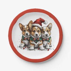 Merry Christmas Pembroke Welsh Corgi Puppies Paper Plate