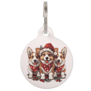 Merry Christmas Pembroke Welsh Corgi Puppies Pet Tag