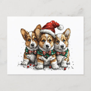 Merry Christmas Pembroke Welsh Corgi Puppies Postcard