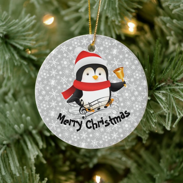 Merry Christmas penguin  Ceramic Ornament (Tree)
