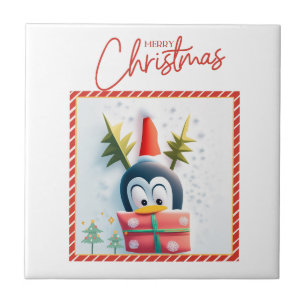 Merry Christmas Penguin Ceramic Tile