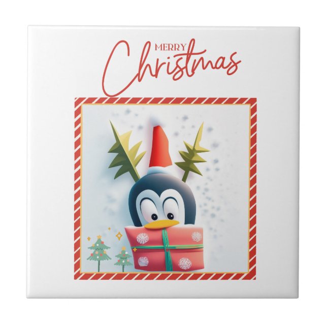 Merry Christmas Penguin  Ceramic Tile (Front)