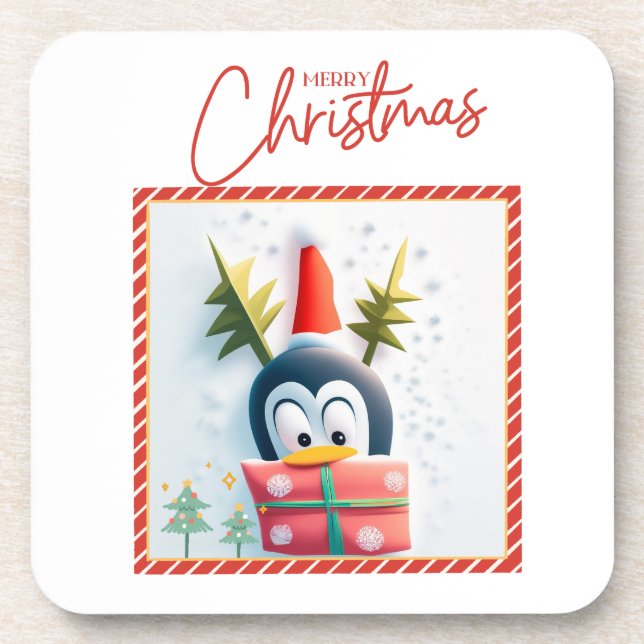 Merry Christmas Penguin  Coaster (Front)