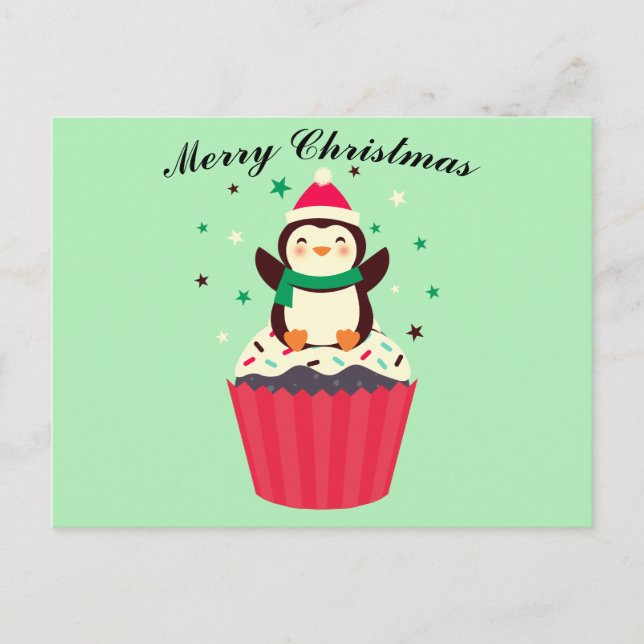Merry Christmas Penguin Cupcake Postcard (Front)