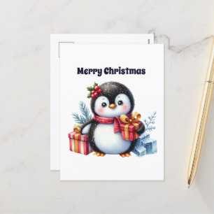 Merry Christmas penguin customisable Holiday Postcard