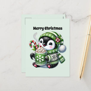 Merry Christmas penguin customisable Holiday Postcard