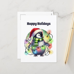 Merry Christmas penguin customisable  Holiday Postcard