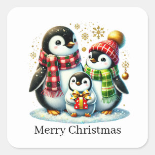 Merry Christmas penguin customisable Square Sticker