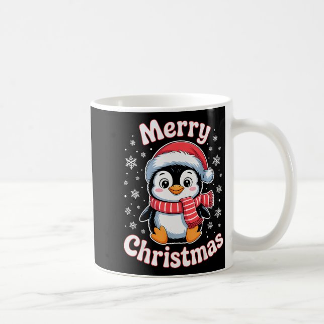 Merry Christmas Penguin Cute Santa Hat Snowflake H Coffee Mug (Right)