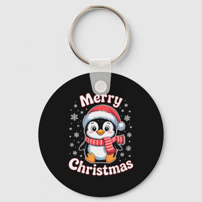 Merry Christmas Penguin Cute Santa Hat Snowflake H Key Ring (Front)