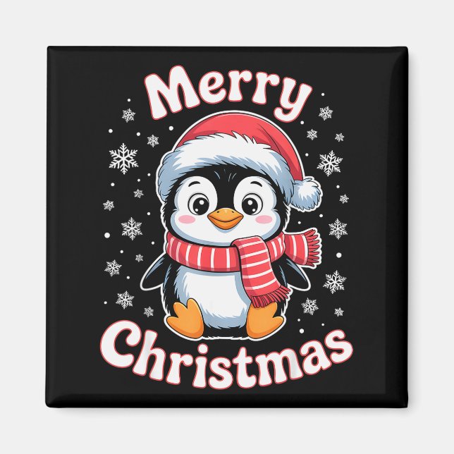 Merry Christmas Penguin Cute Santa Hat Snowflake H Magnet (Front)