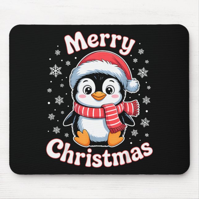 Merry Christmas Penguin Cute Santa Hat Snowflake H Mouse Pad (Front)
