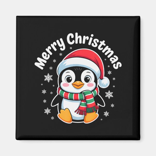 Merry Christmas Penguin Cute Santa Hat Winter Holi Magnet (Front)