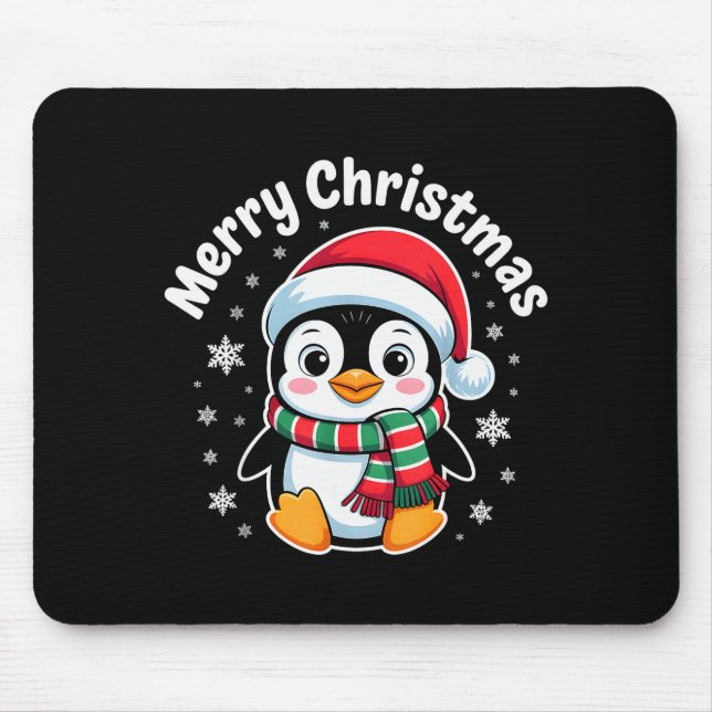 Merry Christmas Penguin Cute Santa Hat Winter Holi Mouse Pad (Front)