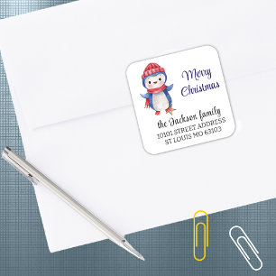 Merry Christmas Penguin Envelope Seal Sticker