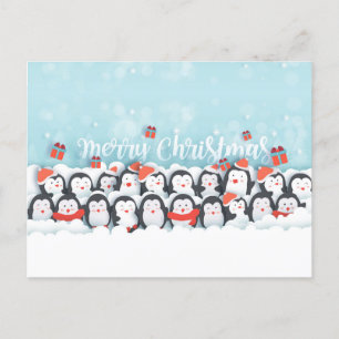 Merry Christmas Penguin Family Holiday Postcard