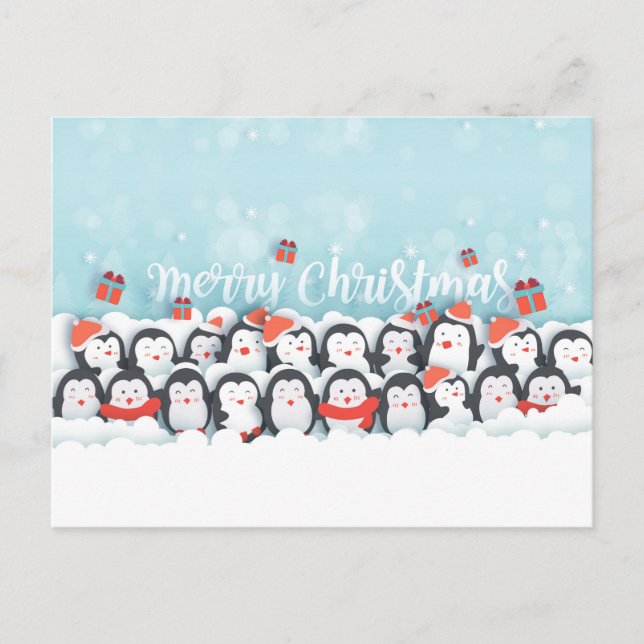 Merry Christmas Penguin Family Holiday Postcard (Front)