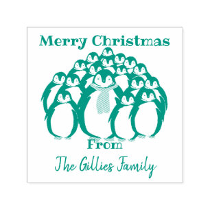 “Merry Christmas ” Penguin family Self-inking Stamp
