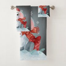 Merry Christmas Penguin for Kids Bath Towel Set