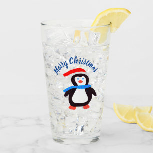 Merry Christmas Penguin Glass