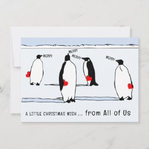 Merry Christmas Penguin Holiday Cool Red Heart Card