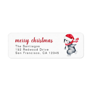 Merry Christmas Penguin Holiday Return Address Label