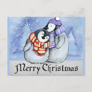 Merry Christmas, penguin illustration Postcard