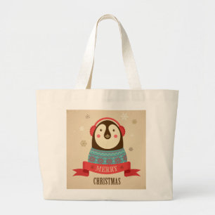 Merry Christmas Penguin Large Tote Bag