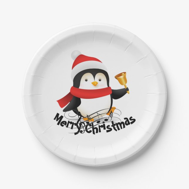 Merry Christmas penguin  Paper Plate (Front)