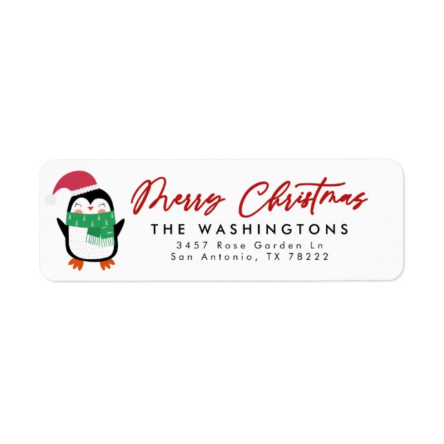 Merry Christmas Penguin Return Address Label (Front)