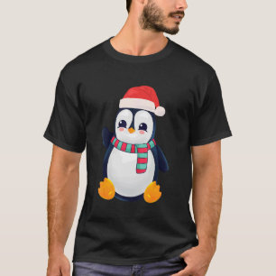 Merry Christmas Penguin Santa Hat And Scarf T-Shirt