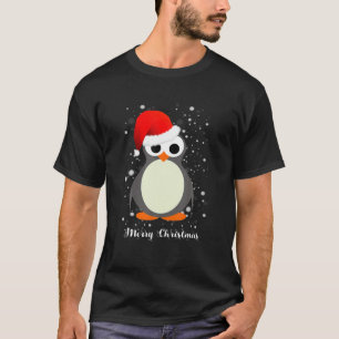 Merry Christmas Penguin Santa Hat Kids Boys Girls T-Shirt