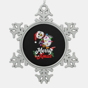 Merry Christmas Penguin Snowflake Pewter Christmas Ornament
