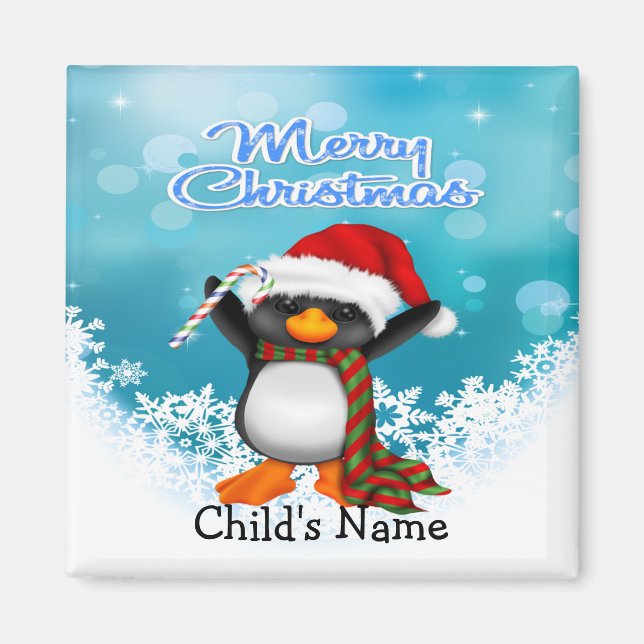 Merry Christmas Penguin Square Magnet (Front)