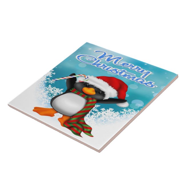 Merry Christmas Penguin Tile/Trivet Ceramic Tile (Side)