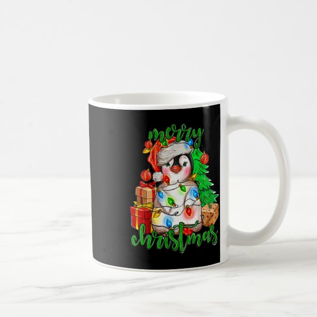 Merry Christmas Penguin Tree Lights Santa Hat Funn Coffee Mug (Right)