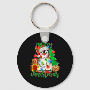 Merry Christmas Penguin Tree Lights Santa Hat Funn Key Ring