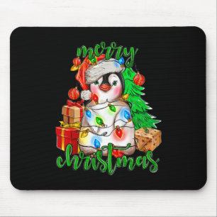 Merry Christmas Penguin Tree Lights Santa Hat Funn Mouse Pad
